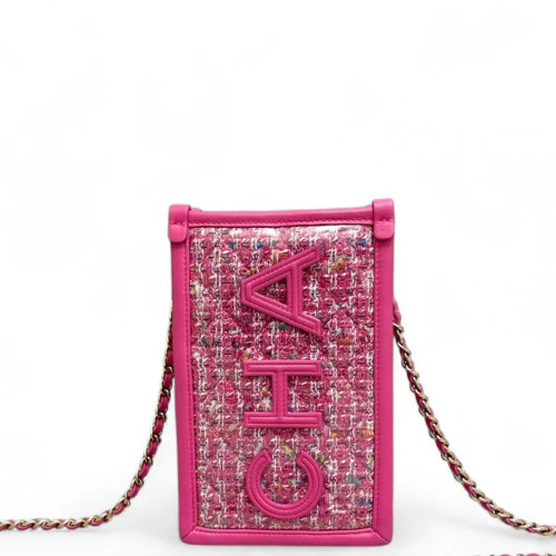 Chanel Phone Holder PVC Woolen Pink
