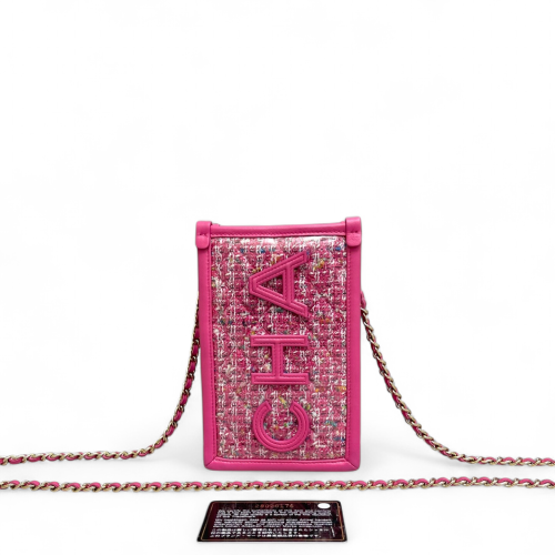 Chanel Phone Holder PVC Woolen Pink