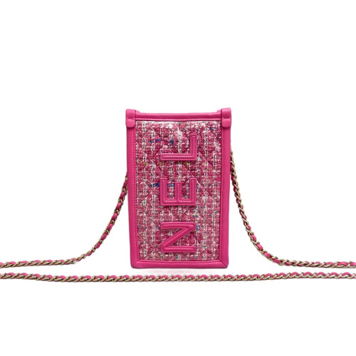 Chanel Phone Holder PVC Woolen Pink