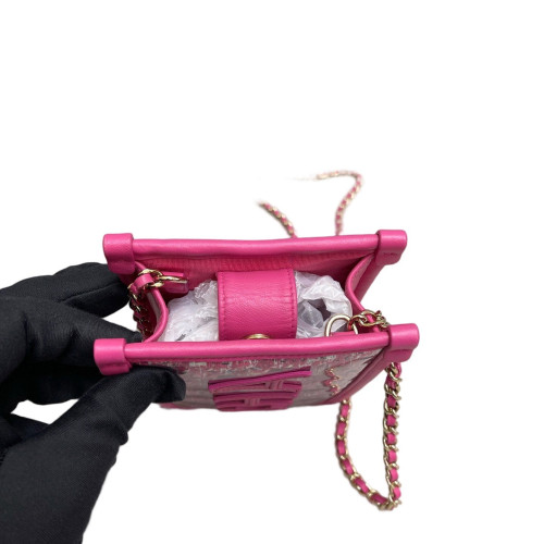 Chanel Phone Holder PVC Woolen Pink