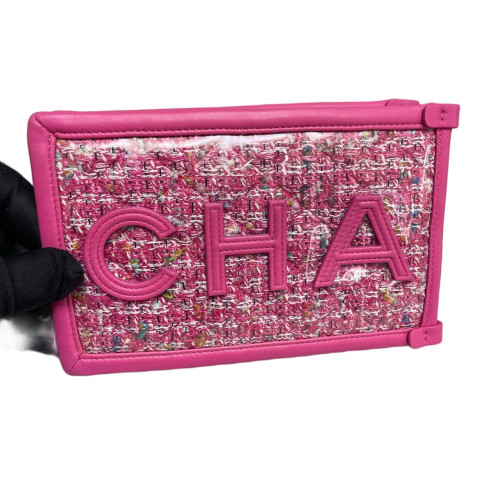 Chanel Phone Holder PVC Woolen Pink