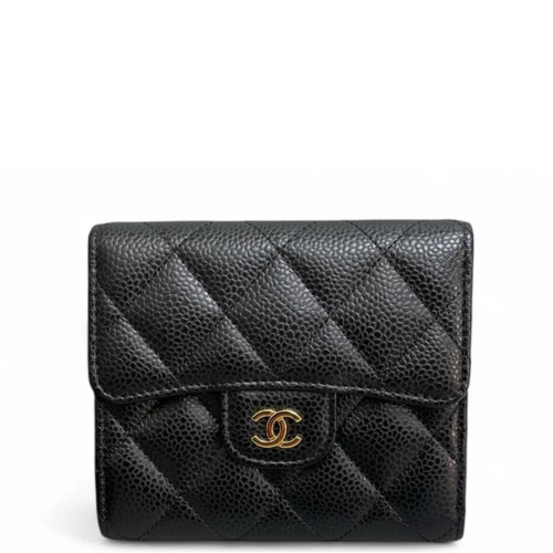 Chanel Quilted Compact Wallet Grained Calfskin Black