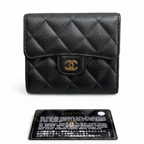 Chanel Quilted Compact Wallet Grained Calfskin Black