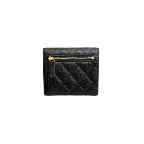 Chanel Quilted Compact Wallet Grained Calfskin Black
