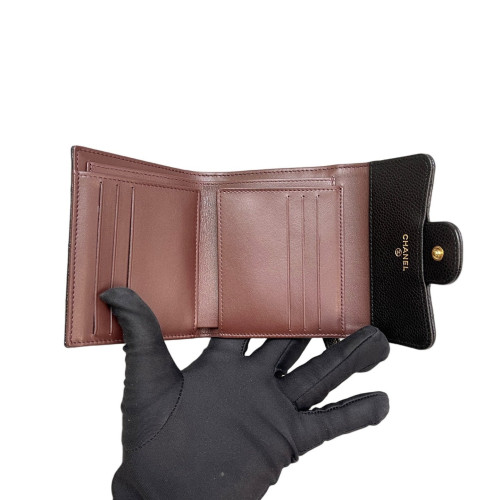 Chanel Quilted Compact Wallet Grained Calfskin Black