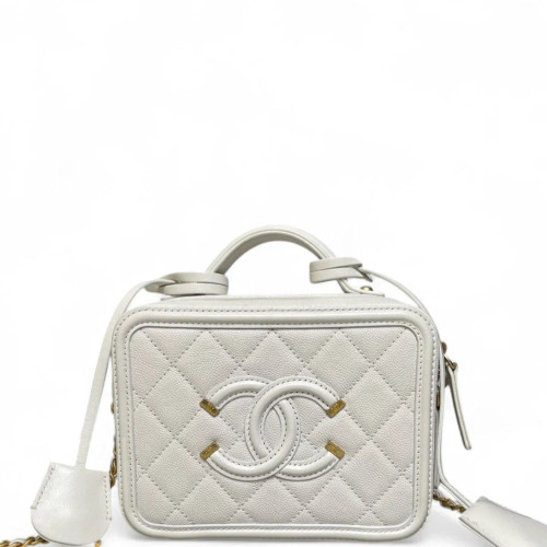 Chanel Quilted Small Vanity Case Grained Calfskin Ecru