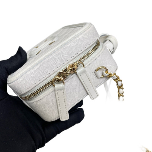 Chanel Quilted Small Vanity Case Grained Calfskin Ecru