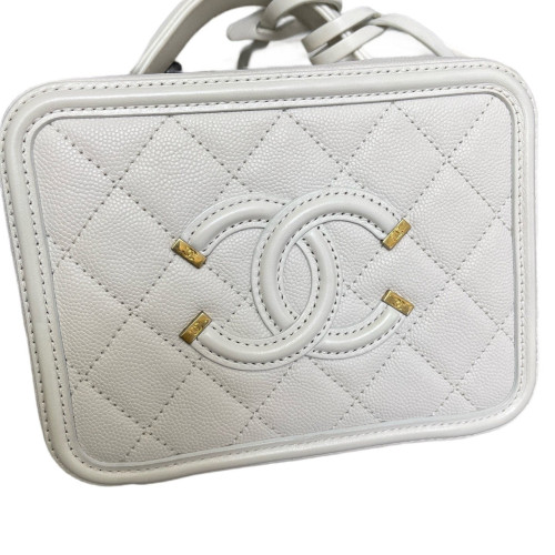 Chanel Quilted Small Vanity Case Grained Calfskin Ecru