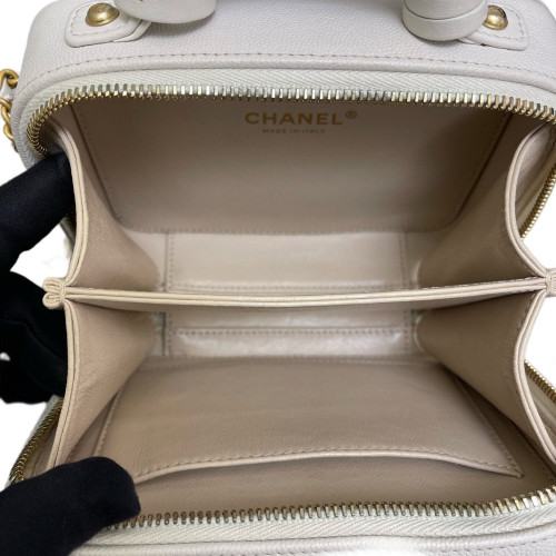 Chanel Quilted Small Vanity Case Grained Calfskin Ecru