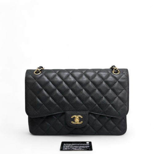 Chanel Quilted Jumbo Double Flap Grained Calfskin Black