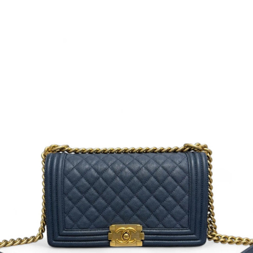Chanel Quilted Medium Boy Flap Grained Calfskin Dusty Blue