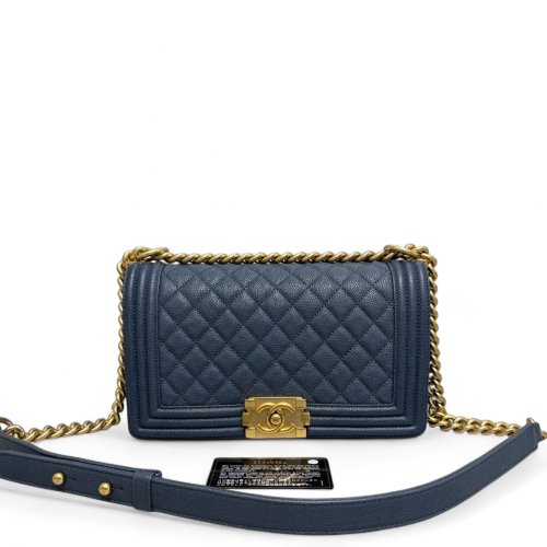 Chanel Quilted Medium Boy Flap Grained Calfskin Dusty Blue
