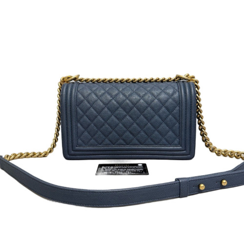 Chanel Quilted Medium Boy Flap Grained Calfskin Dusty Blue