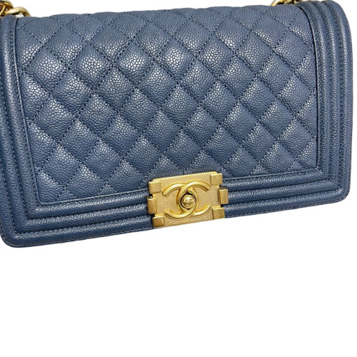 Chanel Quilted Medium Boy Flap Grained Calfskin Dusty Blue