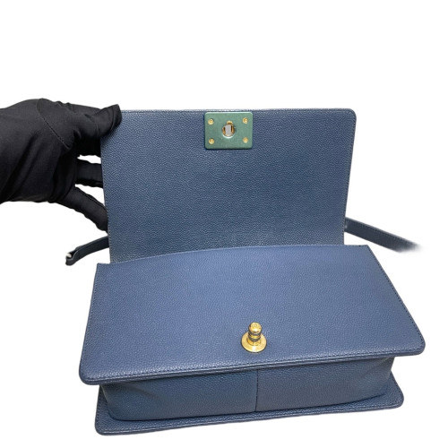 Chanel Quilted Medium Boy Flap Grained Calfskin Dusty Blue