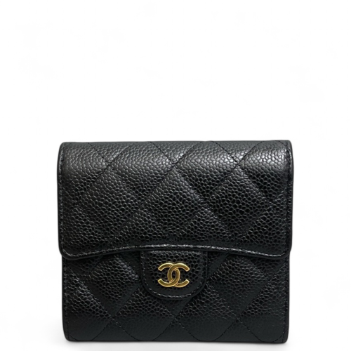Chanel Compact Wallet Grained Calfskin Black Chanel Compact Wallet Grained Calfskin Black