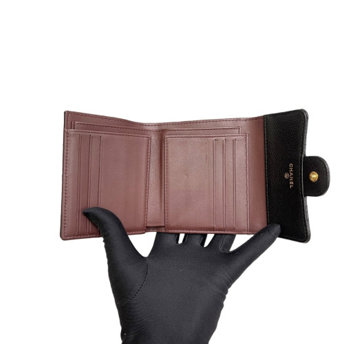Chanel Compact Wallet Grained Calfskin Black Chanel Compact Wallet Grained Calfskin Black