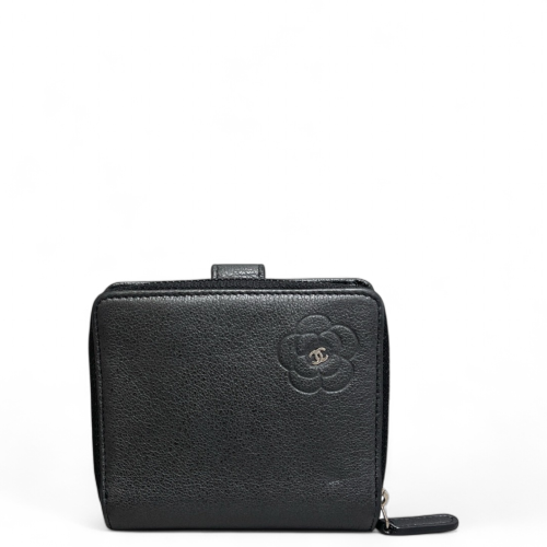 Chanel Camellia Compact Wallet Cowhide Dark Grey