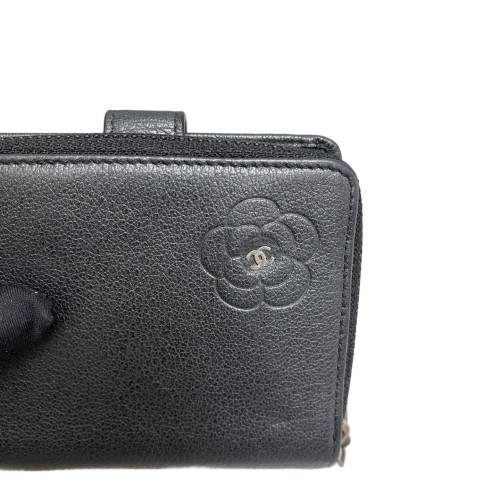 Chanel Camellia Compact Wallet Cowhide Dark Grey