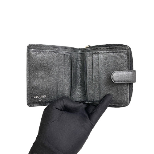 Chanel Camellia Compact Wallet Cowhide Dark Grey