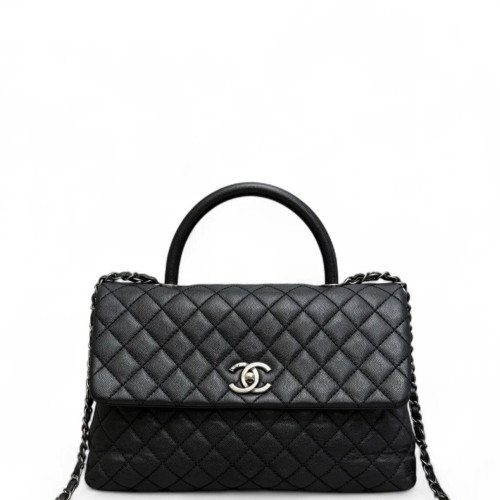 Chanel Quilted Large Coco Handle Grained Calfskin Black Chanel Quilted Large Coco Handle Grained Calfskin Black