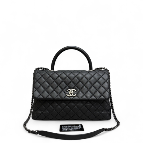 Chanel Quilted Large Coco Handle Grained Calfskin Black Chanel Quilted Large Coco Handle Grained Calfskin Black