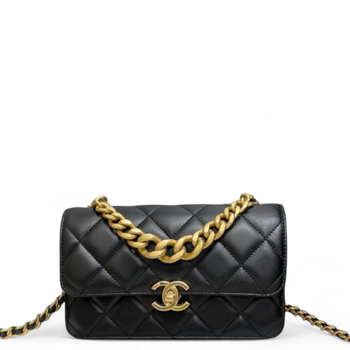Chanel Quilted Wallet On Chain Lambskin Black