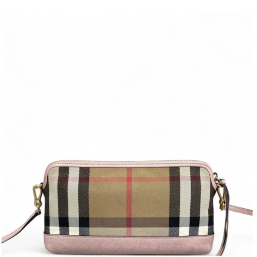 Burberry Shoulder Bag House Check Grained Calfskin Light Pink Khaki Black