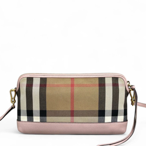 Burberry Shoulder Bag House Check Grained Calfskin Light Pink Khaki Black