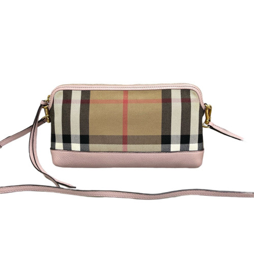Burberry Shoulder Bag House Check Grained Calfskin Light Pink Khaki Black