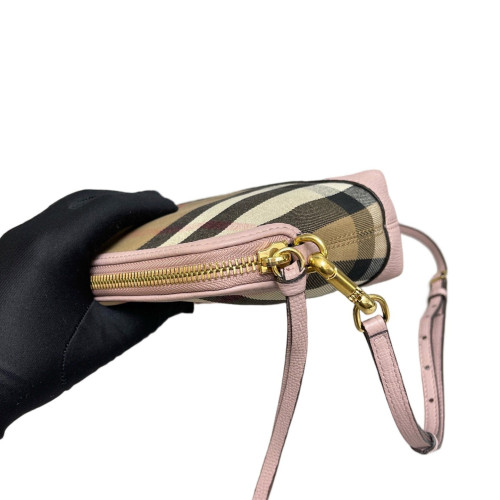 Burberry Shoulder Bag House Check Grained Calfskin Light Pink Khaki Black