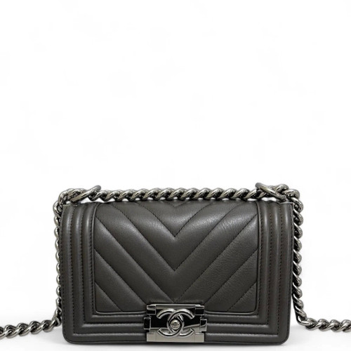 Chanel Chevron Quilted Mini Boy Flap Calfskin Dark Grey