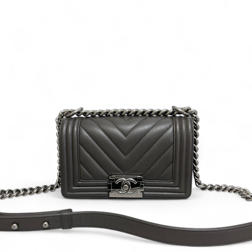 Chanel Chevron Quilted Mini Boy Flap Calfskin Dark Grey