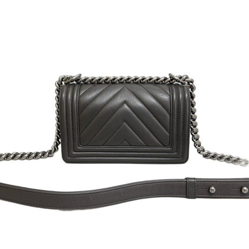 Chanel Chevron Quilted Mini Boy Flap Calfskin Dark Grey