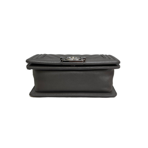 Chanel Chevron Quilted Mini Boy Flap Calfskin Dark Grey
