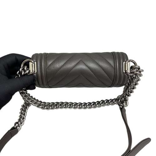 Chanel Chevron Quilted Mini Boy Flap Calfskin Dark Grey