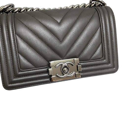 Chanel Chevron Quilted Mini Boy Flap Calfskin Dark Grey