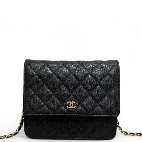 Chanel Quilted Wallet On Chain WOC Grained Calfskin Black