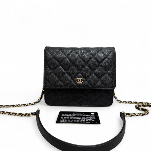 Chanel Quilted Wallet On Chain WOC Grained Calfskin Black
