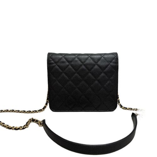 Chanel Quilted Wallet On Chain WOC Grained Calfskin Black