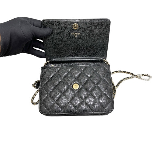 Chanel Quilted Wallet On Chain WOC Grained Calfskin Black