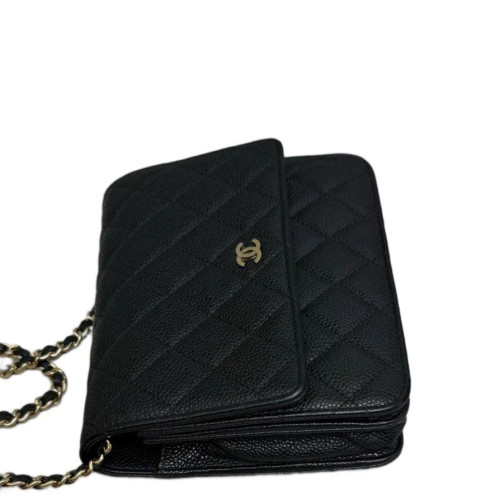 Chanel Quilted Wallet On Chain WOC Grained Calfskin Black