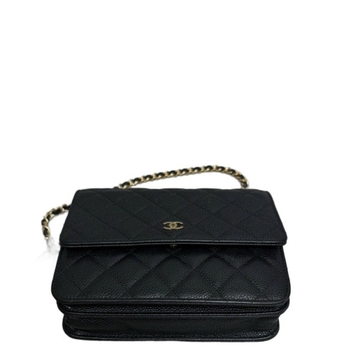Chanel Quilted Wallet On Chain WOC Grained Calfskin Black