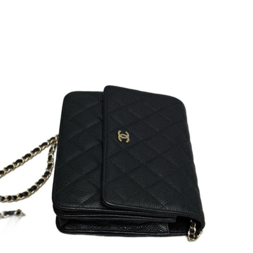 Chanel Quilted Wallet On Chain WOC Grained Calfskin Black