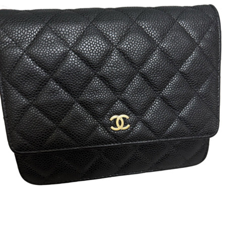 Chanel Quilted Wallet On Chain WOC Grained Calfskin Black