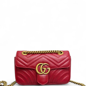 Gucci Chevron Small GG Marmont Calfskin Red
