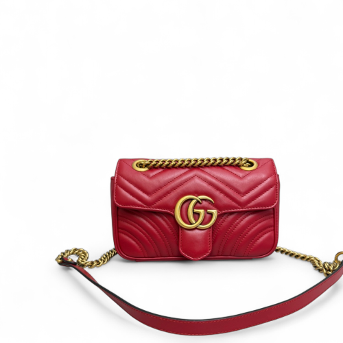 Gucci Chevron Small GG Marmont Calfskin Red