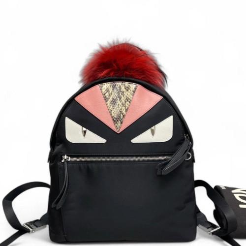 Fendi Monster Eyes Medium Backpack Nylon Calfskin Snakeskin Black Pink White