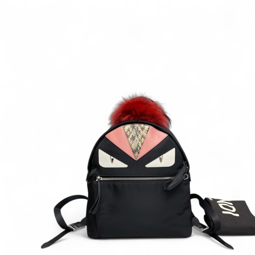 Fendi Monster Eyes Medium Backpack Nylon Calfskin Snakeskin Black Pink White
