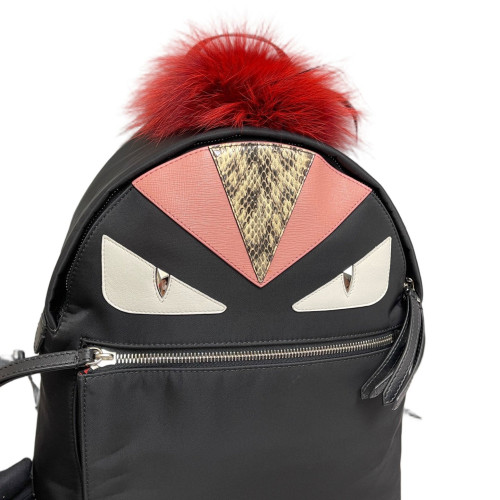 Fendi Monster Eyes Medium Backpack Nylon Calfskin Snakeskin Black Pink White